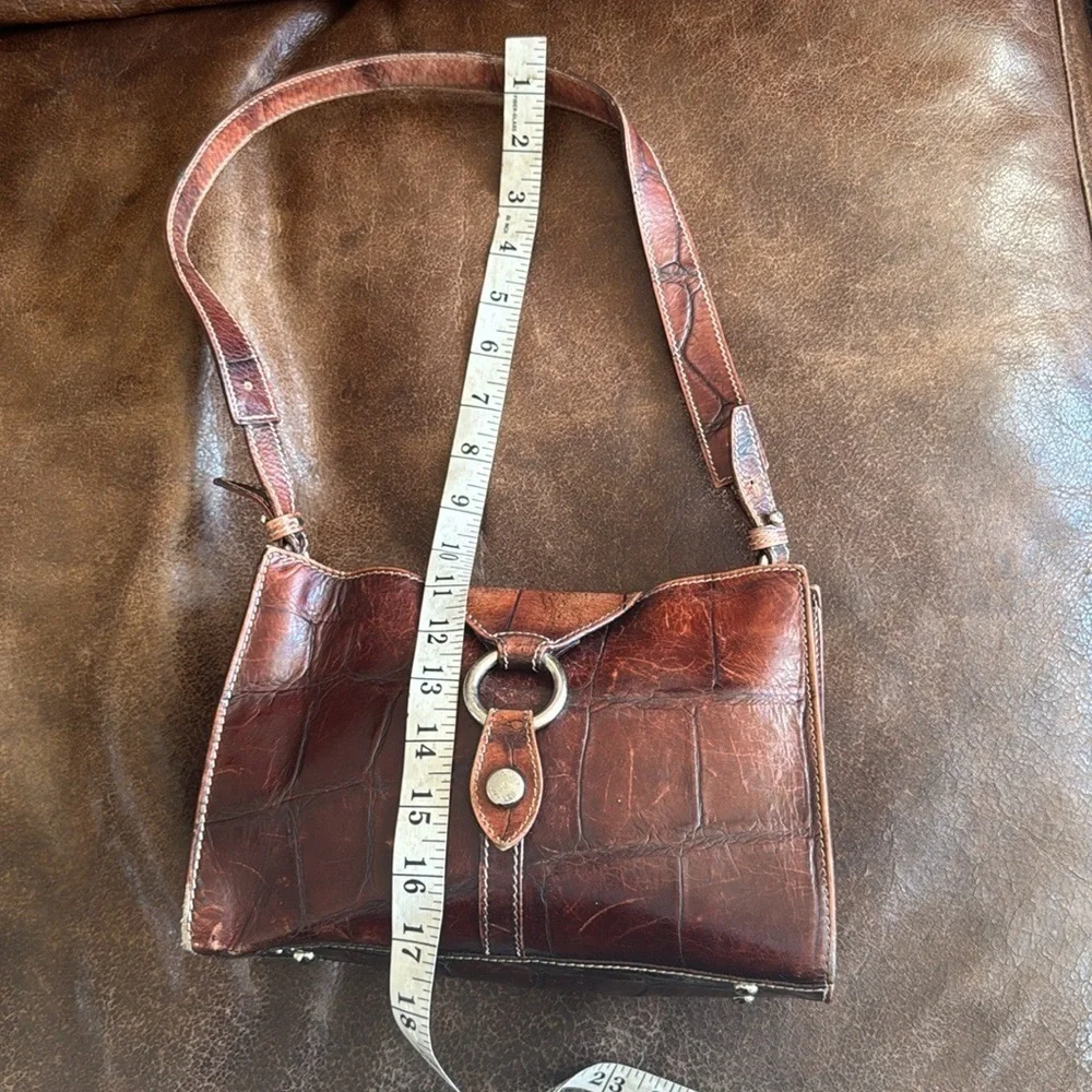 Dooney & Bourke Made in Italy Embossed Croc Leather Shoulder Bag Brown Vintage